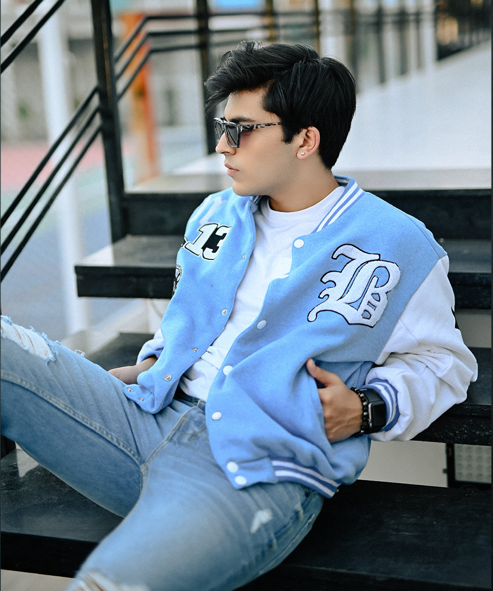 LA Sky Blue Letterman Jacket | Varsity Jackets | Zaavs Wardrobe | Unisex