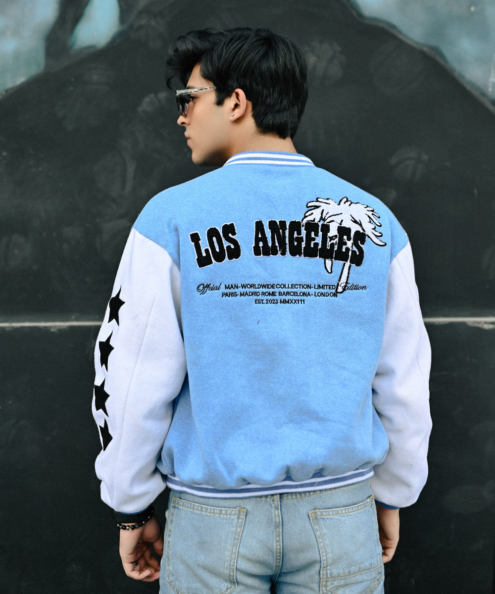 LA Sky Blue Letterman Jacket | Varsity Jackets | Zaavs Wardrobe | Unisex