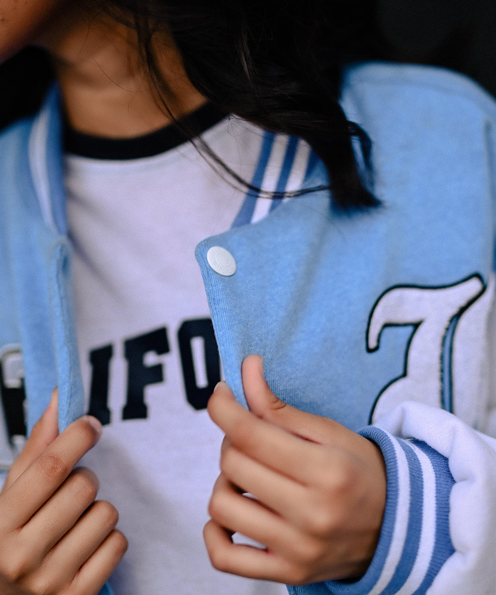 LA Sky Blue Letterman Jacket | Varsity Jackets | Zaavs Wardrobe | Unisex