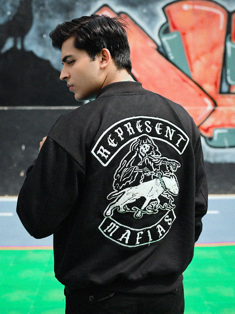 REPRESENT Zaavs Legacy : Unisex Black Varsity Jacket