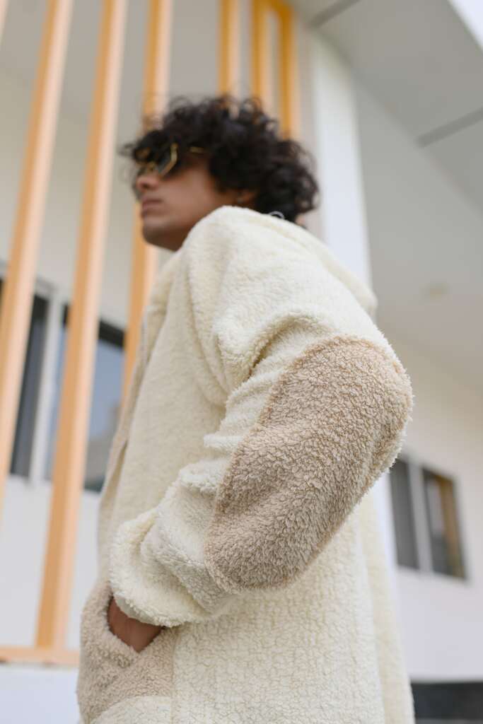 Zaavs Men Arctic Ivory Sherpa Zipper Hoodie